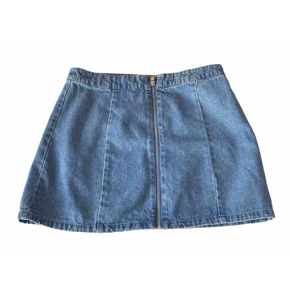 Forever‎ 21 Juniors Skirt Large Zipper Front Denim Jean Blue - Picture 2 of 4